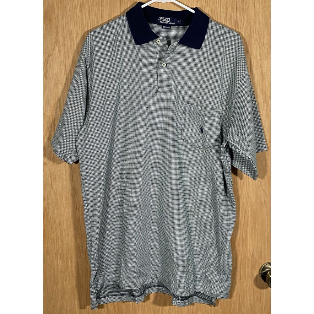 Vintage 90's Polo Ralph Lauren Polo Shirt Men's XL Blue Houndstooth Preppy Pony